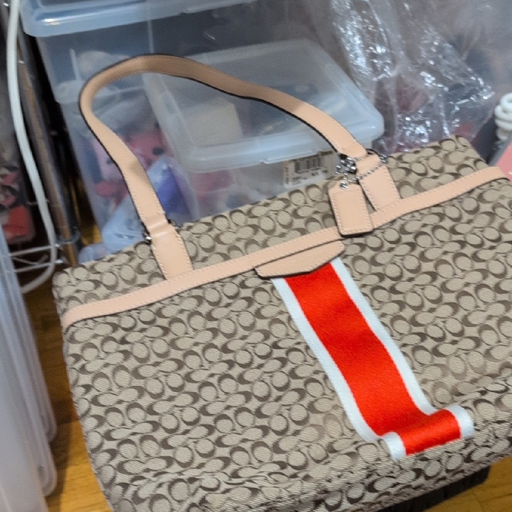 Coach Signature Canvas Tote Bag - Brown and Red